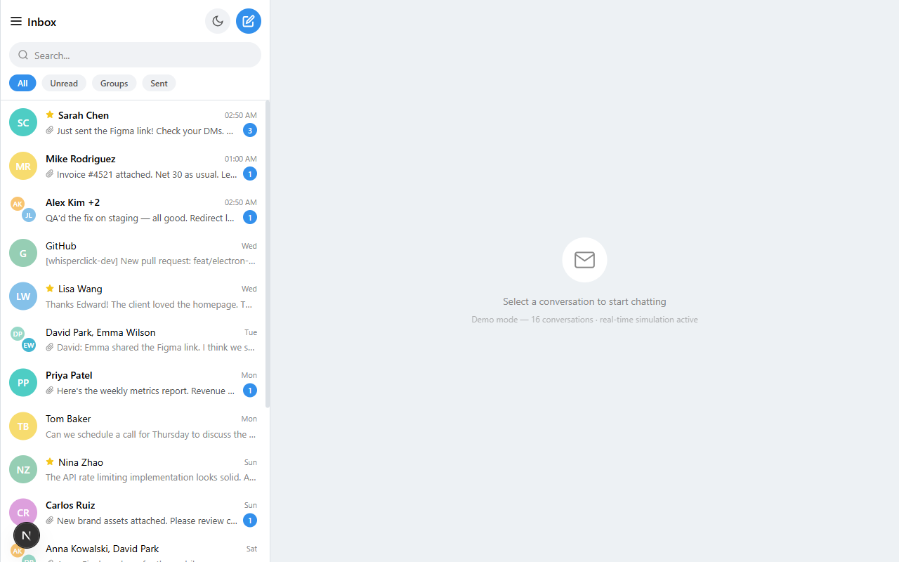 ChatMail inbox shown as a chat list